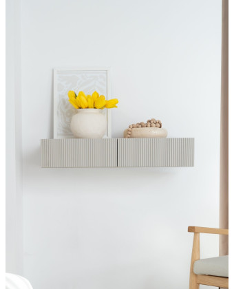 Nowoczesna konsola wisząca ryflowana – wąska konsola do przedpokoju z szufladami w stylu japandi