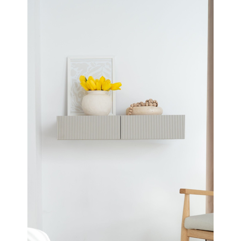 Nowoczesna konsola wisząca ryflowana – wąska konsola do przedpokoju z szufladami w stylu japandi