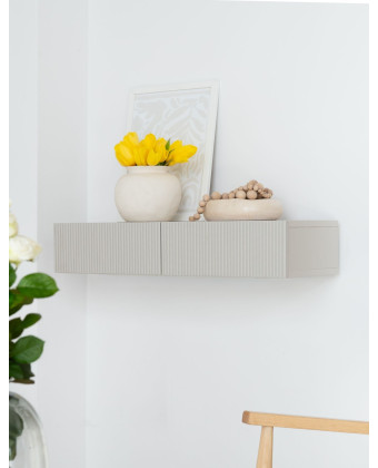 Nowoczesna konsola wisząca ryflowana – wąska konsola do przedpokoju z szufladami w stylu japandi