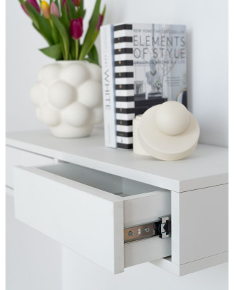 Konsola wisząca z szufladami – nowoczesna biała konsola do salonu lub sypialni