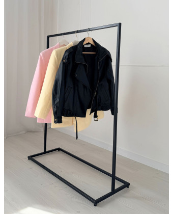 black metal freestanding clothing rack, loft-style store rack