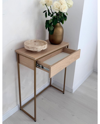 konsola do przedpokoju z szufladą w kolorze drewna naturalnego