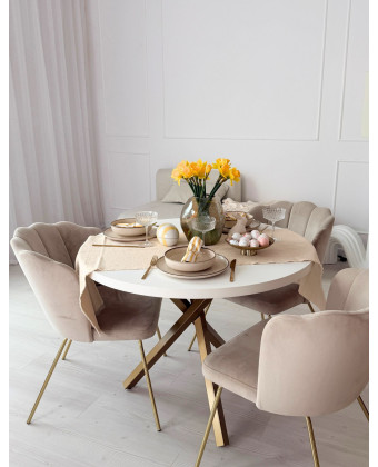 stół okrągły LEXA biały ze złotą podstawą do jadalni
