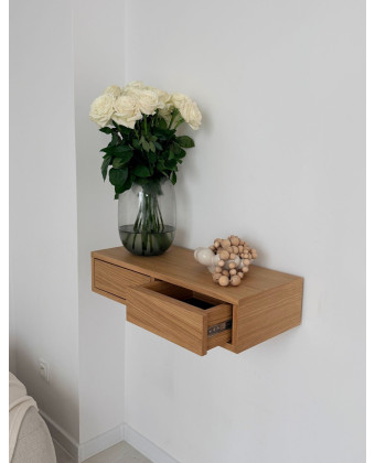 designerska półka ścienna z drewna z szufladą półka wisząca drewniana do salonu i sypialni designerska półka ścienna z drewna z szufladą półka wisząca drewniana do salonu i sypialni