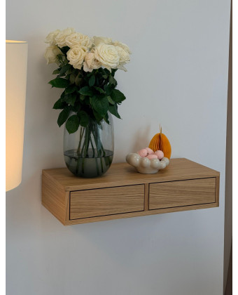 designerska półka ścienna z drewna z szufladą półka wisząca drewniana do salonu i sypialni designerska półka ścienna z drewna z szufladą półka wisząca drewniana do salonu i sypialni