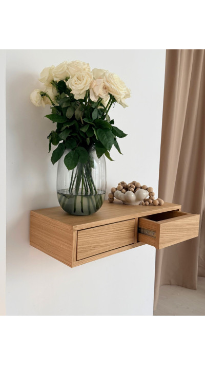 designerska półka ścienna z drewna z szufladą półka wisząca drewniana do salonu i sypialni designerska półka ścienna z drewna z szufladą półka wisząca drewniana do salonu i sypialni