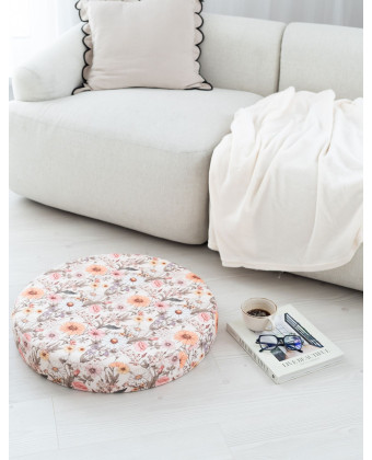 BLOOM Round Floor Pouf with a Floral Pattern for the Living Room