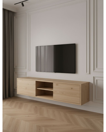 Wisząca szafka RTV casella naturalny z półką na sprzet.