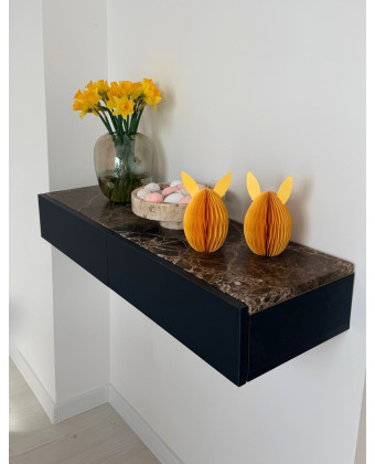 TERRA Console Table – Black Wall-Mounted Console Table with a Marble Top for the Entryway and Living Room