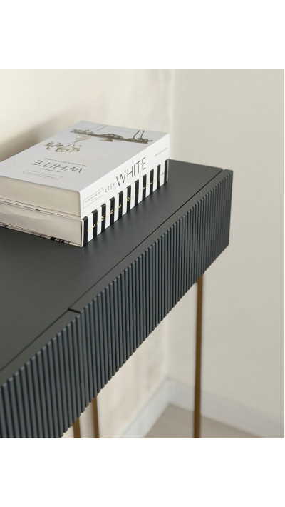glamorous console table, graphite and gold, grooved front, for the entryway glamorous console table, graphite and gold, grooved front, for the entryway
