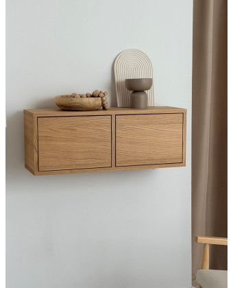 pływająca konsola fornir dębowy dwie szuflady wiszące 80cm naturalne drewno