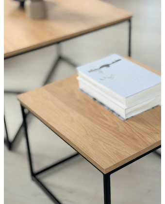 Set of coffee tables in oak with black legs, loft style, for the living room