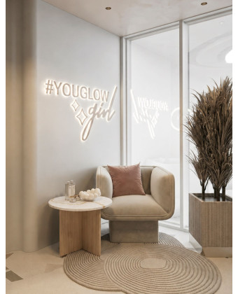Stolik do poczekalni beauty Calacatta Gold podstawa dębowa ⌀70 cm — VELA