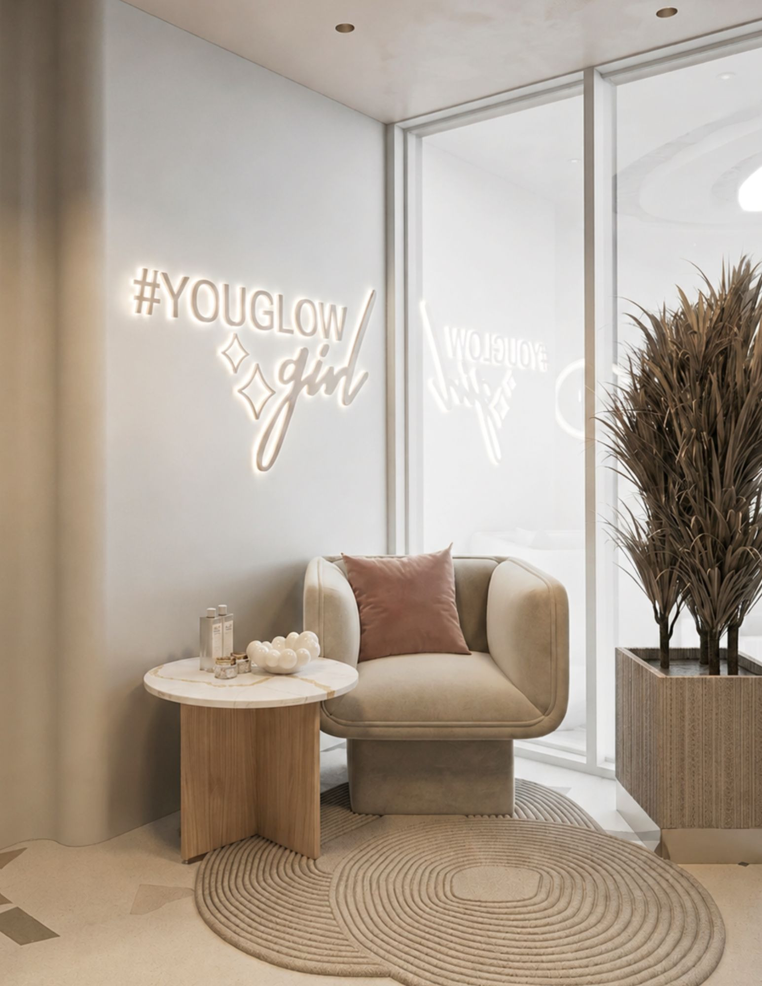 Stolik do poczekalni beauty Calacatta Gold podstawa dębowa ⌀70 cm — VELA