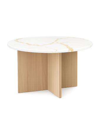 Stolik do poczekalni beauty Calacatta Gold podstawa dębowa ⌀70 cm — VELA