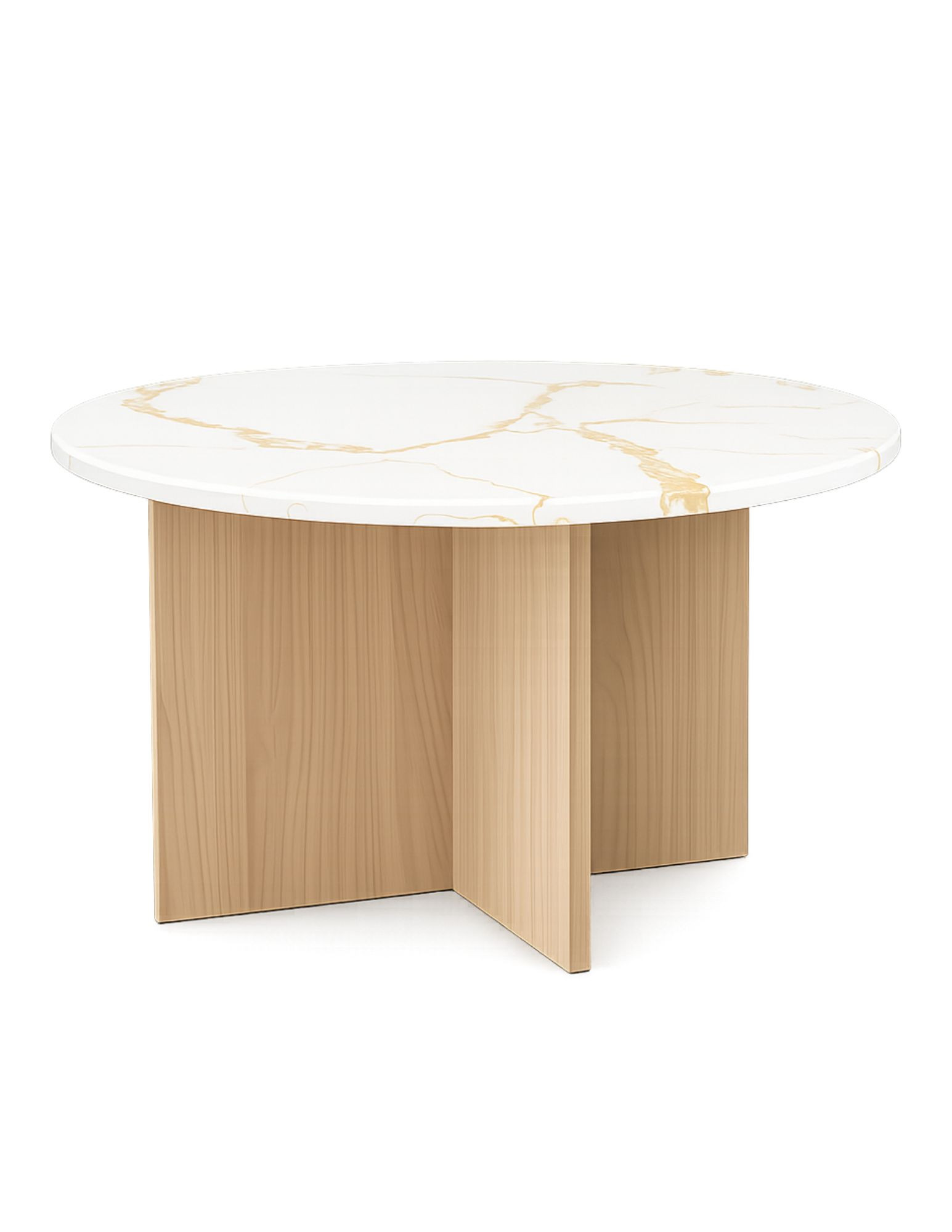 Stolik do poczekalni beauty Calacatta Gold podstawa dębowa ⌀70 cm — VELA
