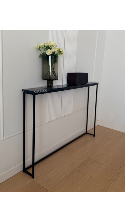 konsola marmurowa POLA Nero Marquina czarna stal 126 cm