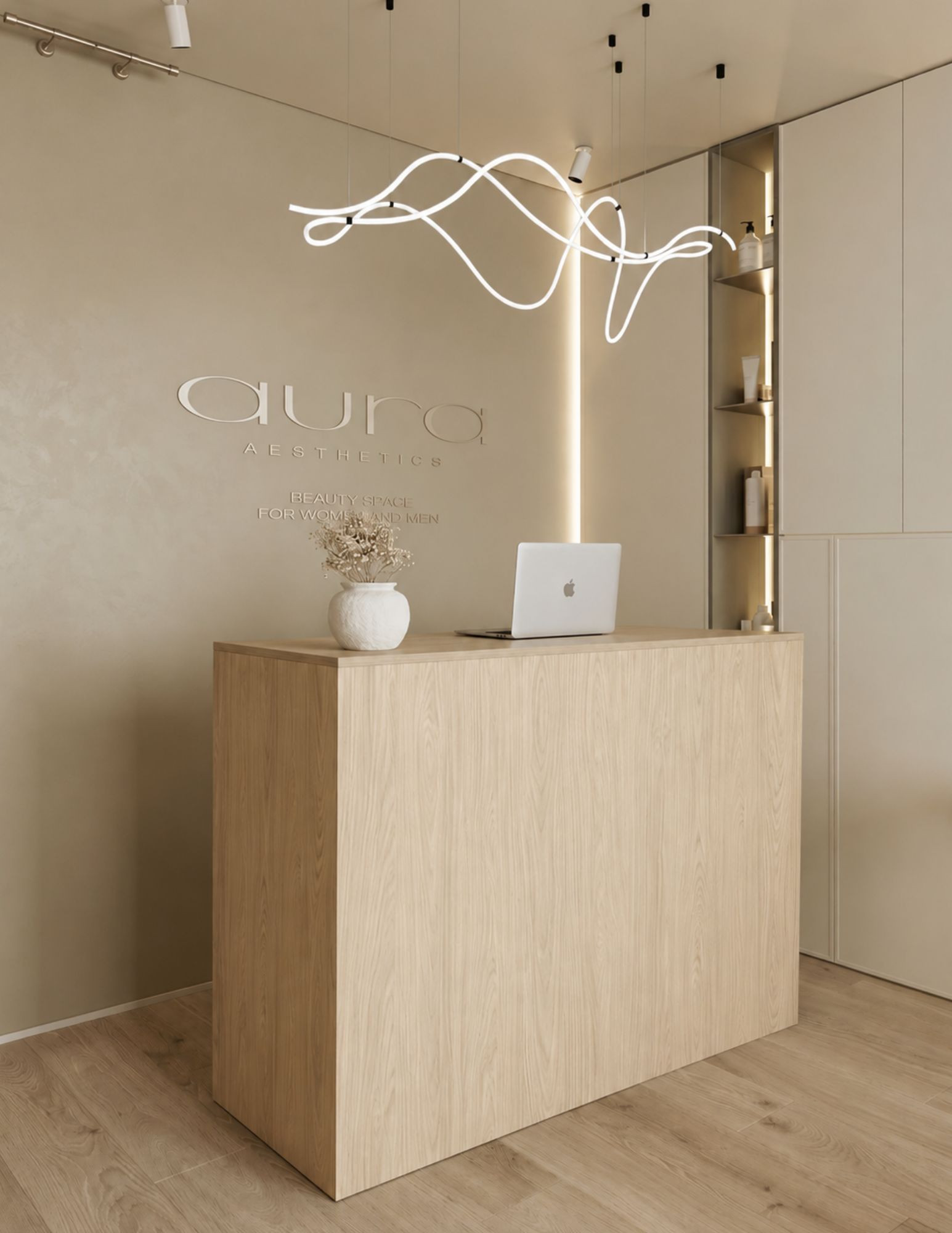Nowoczesna lada recepcyjna | Recepcja do salonu beauty, kosmetyczna, fryzjerska Nowoczesna lada recepcyjna | Recepcja do salonu beauty, kosmetyczna, fryzjerska