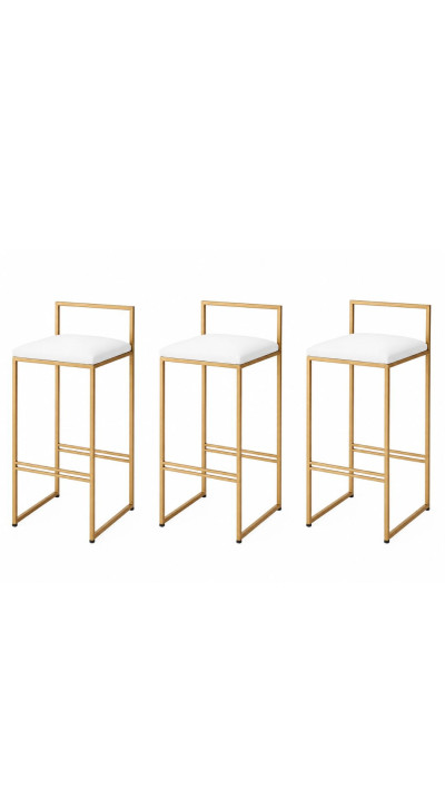 White bar stools with gold bases – a set of 3 eco-leather bar stools for a kitchen island White bar stools with gold bases – a set of 3 eco-leather bar stools for a kitchen island