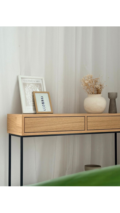 Konsola PENELOPE 100 × 30 × 80 cm z półką – fornir dębowy Konsola PENELOPE 100 × 30 × 80 cm z półką – fornir dębowy