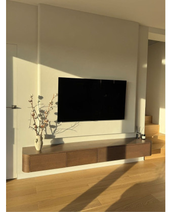 LAVENA TV Cabinet with Rounded Sides and Natural Oak Veneer
