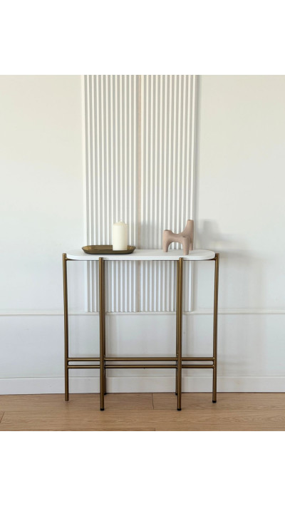 BELONA Console Table – Matte White, Gold Legs | Papierówka