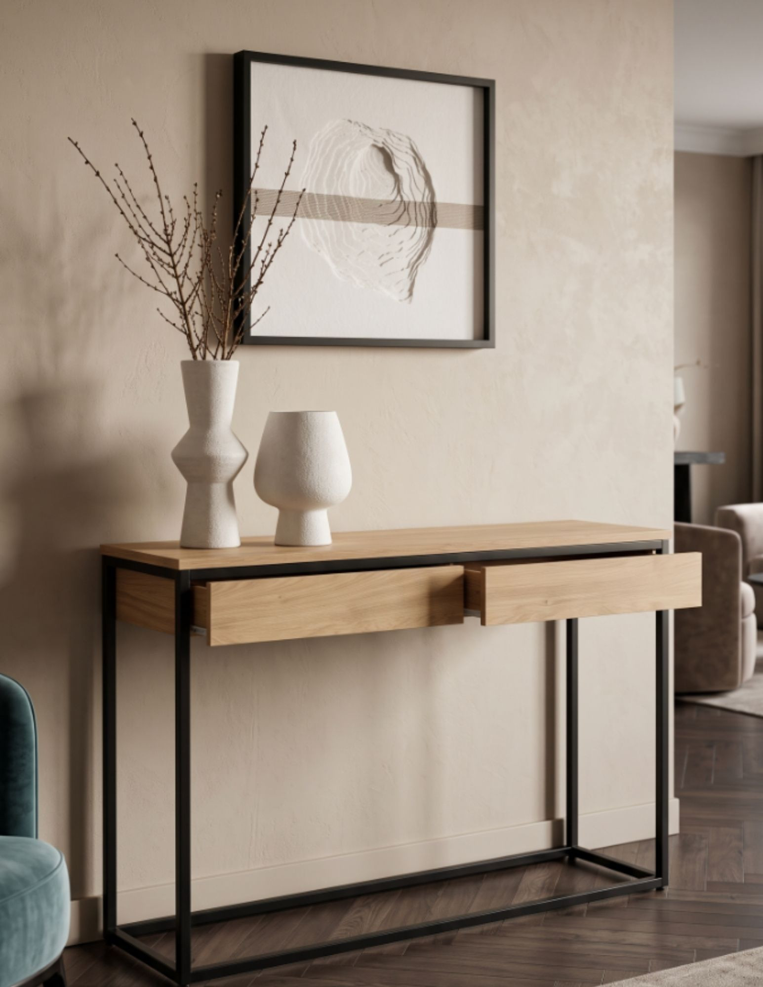 SZIBA – Console Table with Two Drawers, 132 cm | Papierówka