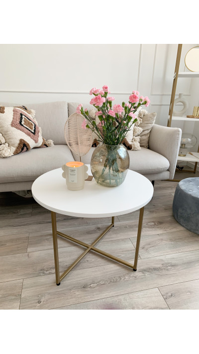 STELLA - round coffee table with a gold frame