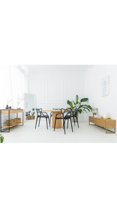 Wooden dining table with a decorative base