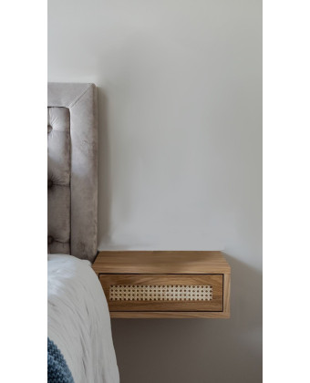 RATTAN Wall-Mounted Nightstand with Viennese Wickerwork, Wooden Nightstand for the Bedroom. RATTAN Wall-Mounted Nightstand with Viennese Wickerwork, Wooden Nightstand for the Bedroom.