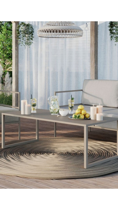 Modern BOHO garden table with a simple, aluminum frame in the boho style Modern BOHO garden table with a simple, aluminum frame in the boho style